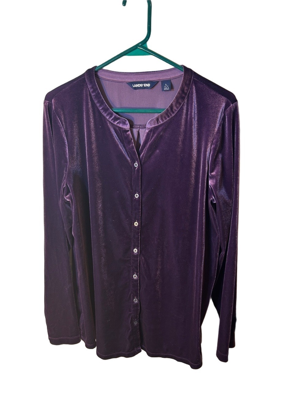 Lands' End Deep Purple Velvet Button-Front Shirt